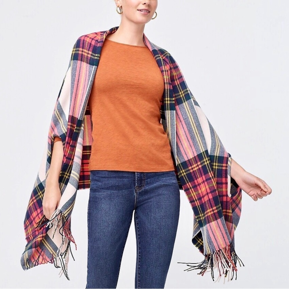 J Crew Plaid Cape Scarf One Size